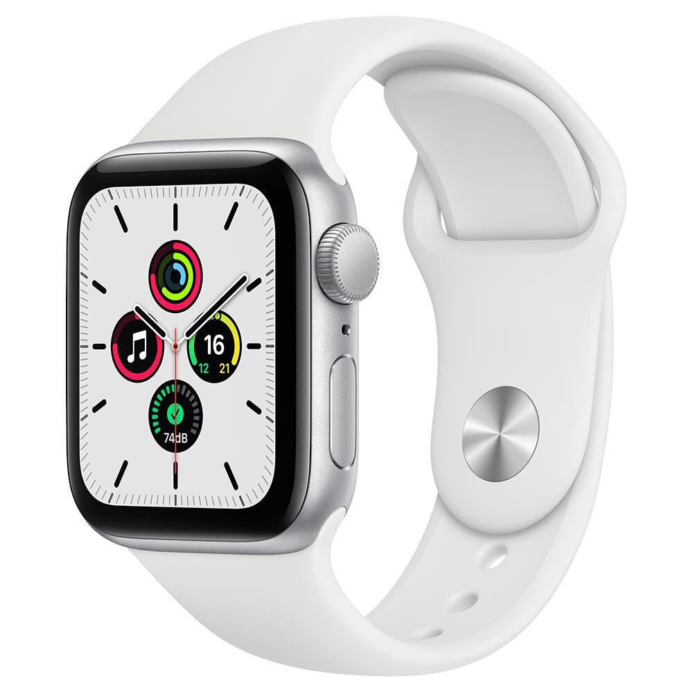 Apple Watch SE GPS, 40mm, Caixa Prateada de Alumínio com Pulseira Esportiva Branca