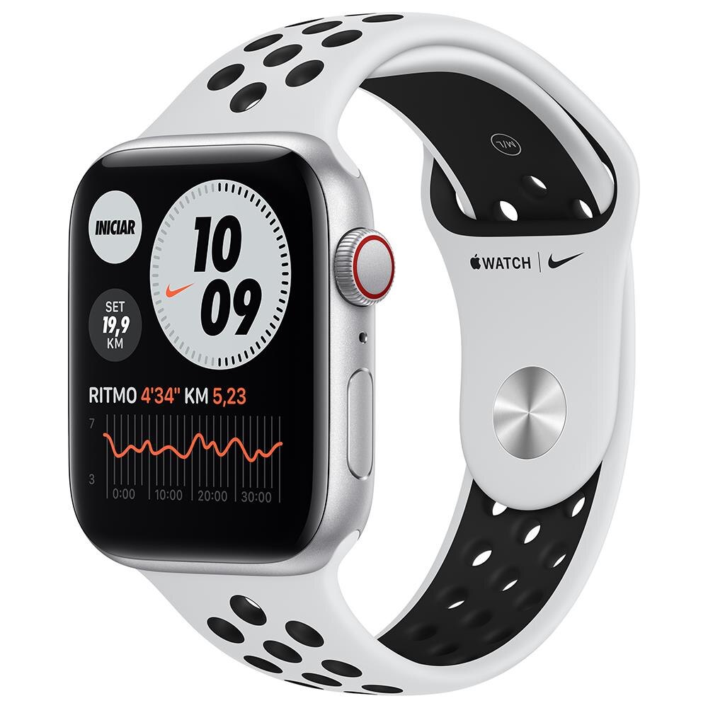 Apple Watch SE GPS + Celular, 40mm, Caixa Prateada de Alumínio com Pulseira Esportiva Nike Platina/Preta