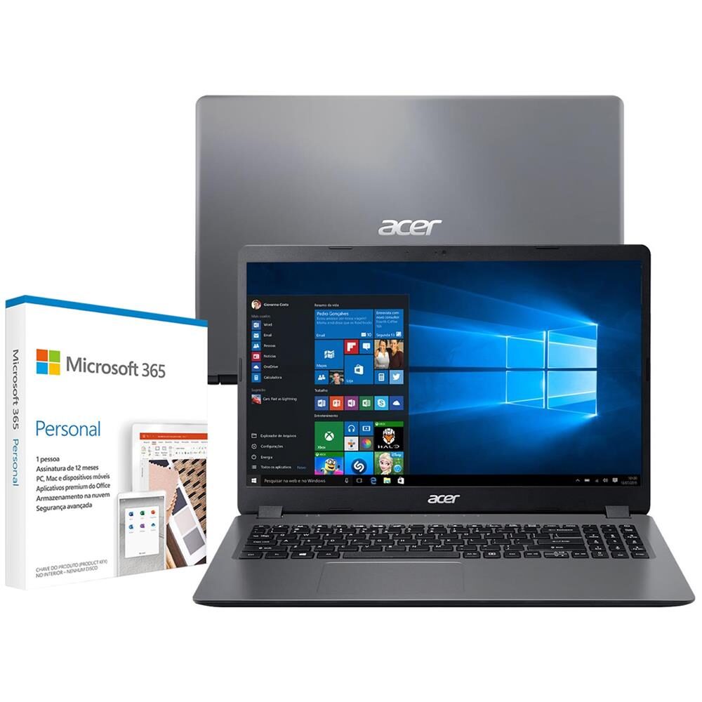 Notebook Acer Aspire 3 I3-1005G1 8GB SSD 512GB Tela 15,6" HD W10 - A315-56-35ET