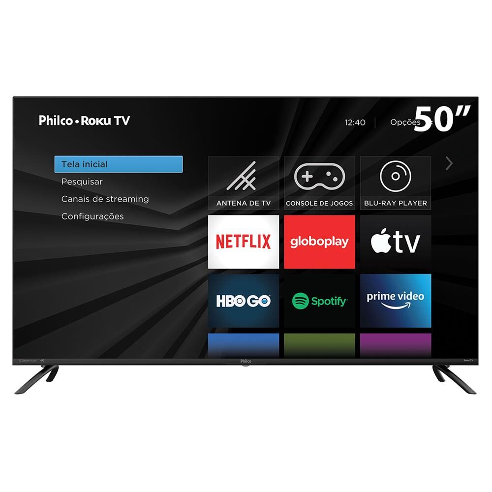 Smart TV LED 50" UHD 4K Philco PTV50RCG70BL Roku TV com Processador Quad Core, GPU Triple Core, Dolby Audio, HDR10, Mídia Cast, Wi-Fi, HDMI e USB