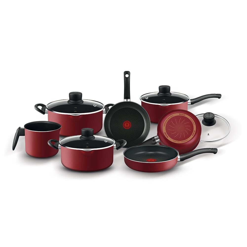 Conjunto de Panelas 7 Peças Rochedo Smart em Alumínio com Revestimento Antiaderente e Tampas de Vidro com Saída de Vapor – Vermelho