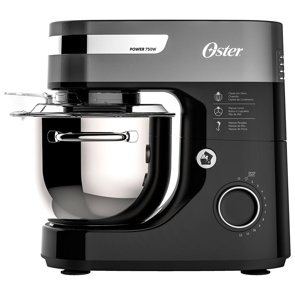 Batedeira Planetária Oster OBAT651 com 750W e 12 Velocidades - Preta/Cinza/Inox - 220V