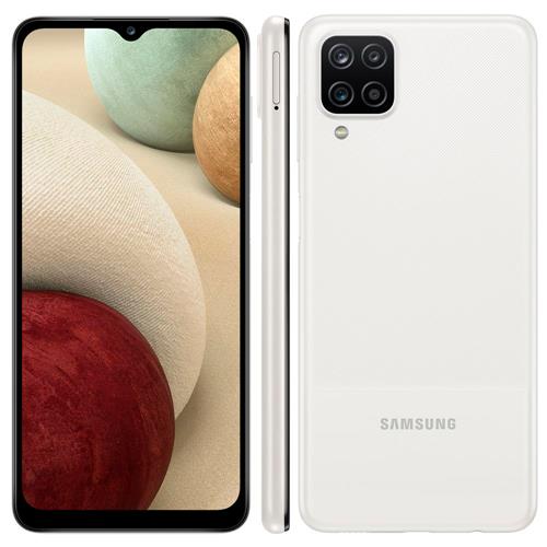 Menor preço em Smartphone Samsung Galaxy A12 Branco 64GB, Tela Infinita de 6.5", Câmera Quádrupla, Bateria 5000mAh, 4GB RAM e Processador Exynos 850O