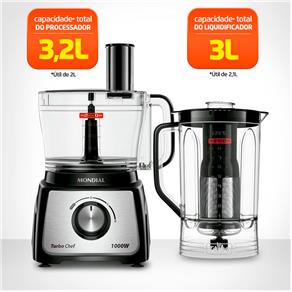 Multiprocessador de Alimentos Mondial Turbo Chef 7 em 1 MPN-01-BE com 2 Velocidades + Pulsar – 1000 W - 220V - 13