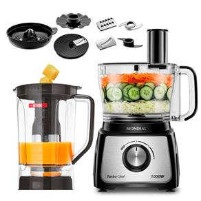 Multiprocessador de Alimentos Mondial Turbo Chef 9 em 1 MPN-01-BF com 2 Velocidades + Pulsar – 1000 W - 110V - 1