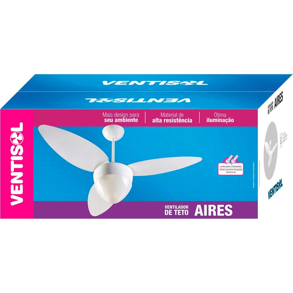 Ventilador de Teto Ventisol Aires com Lustre e 3 Velocidades - Branco - 220v - 4