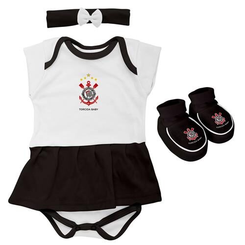 Menor preço em Kit Body Curto Menina Torcida Baby Corinthians – 3 Peças