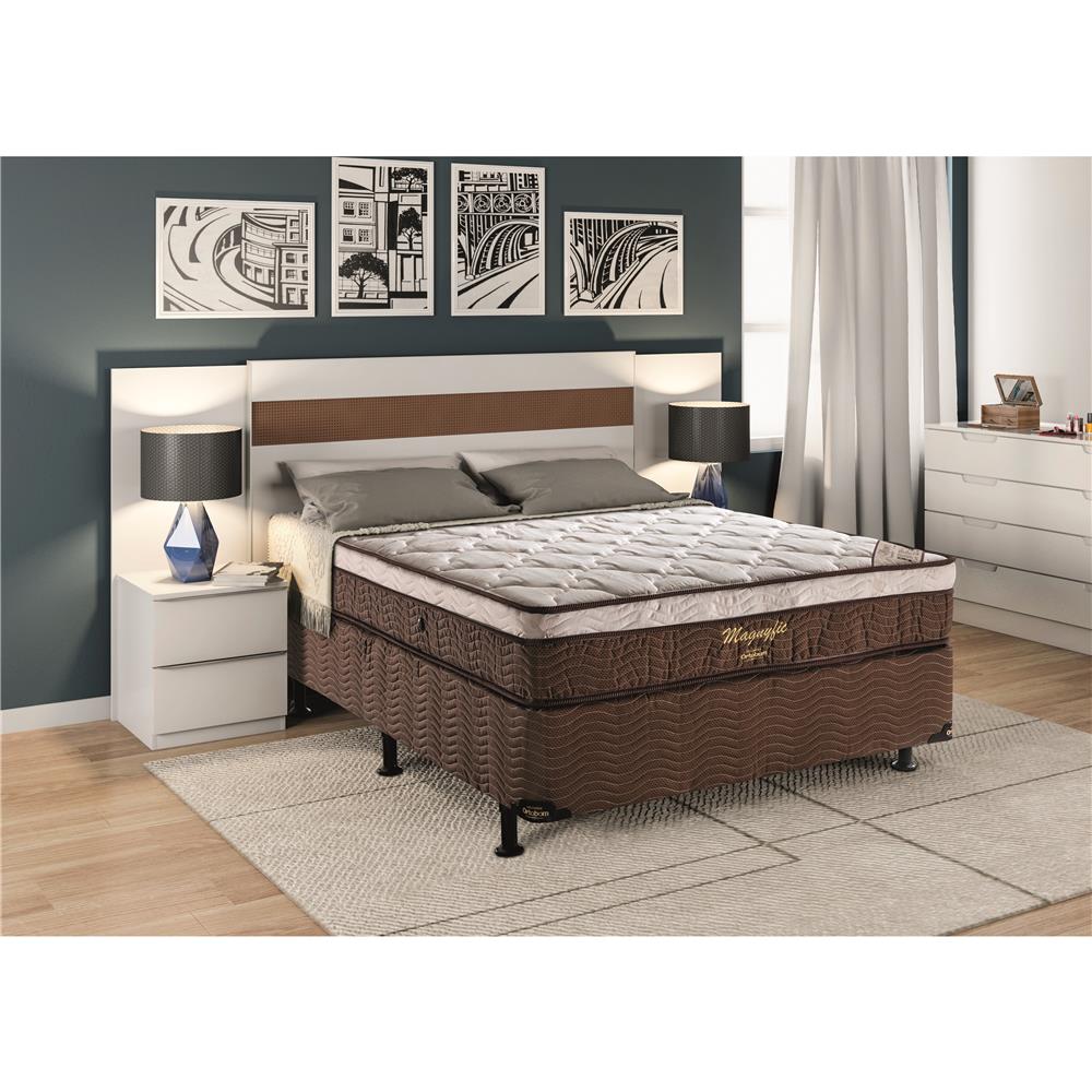 Cama Box Casal + Colchão Ortobom Magnyfic com Ortopillow e Molas Ensacadas 65x138x188 cm - Marrom/Bege