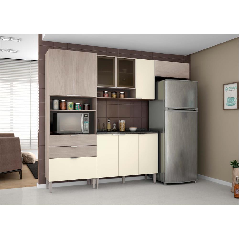 Cozinha Completa Bartira Turmalina com 9 Portas, 3 Gavetas 1 Balcão 207 x 246,2 x 39,8cm