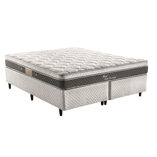 Menor preço em Cama Box Queen Size Herval + Colchão Queen Size Herval Vert com Pillow Top One Side e Molas Ensacadas 61x158x198 cm - Cinza/Branco
