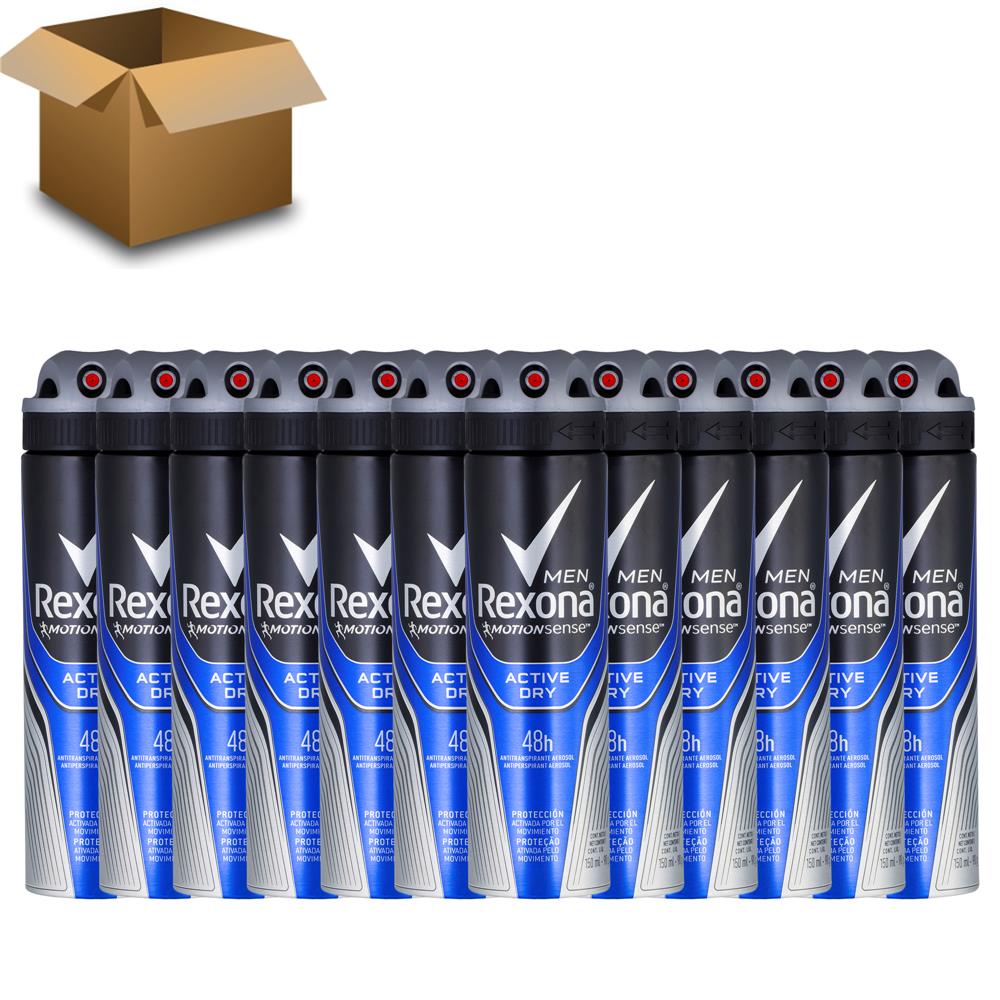 Desodorante Antitranspirante Aerosol Rexona Men Active Dry 150ml - 12 Unidades