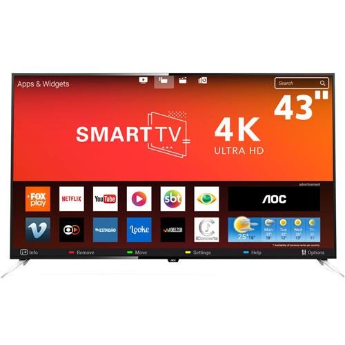 Menor preço em Smart TV LED 43" UHD 4K AOC LE43U7970 com Wi-Fi, App Gallery, Botão Netflix, Digital Noise Reduction, HDMI e USB