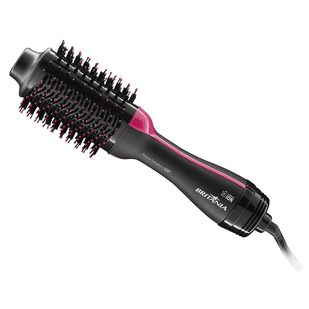 Escova Secadora Britânia Soft BEC02 Íon Tourmaline com Cabo Giratório Preta/Rosa 1200W