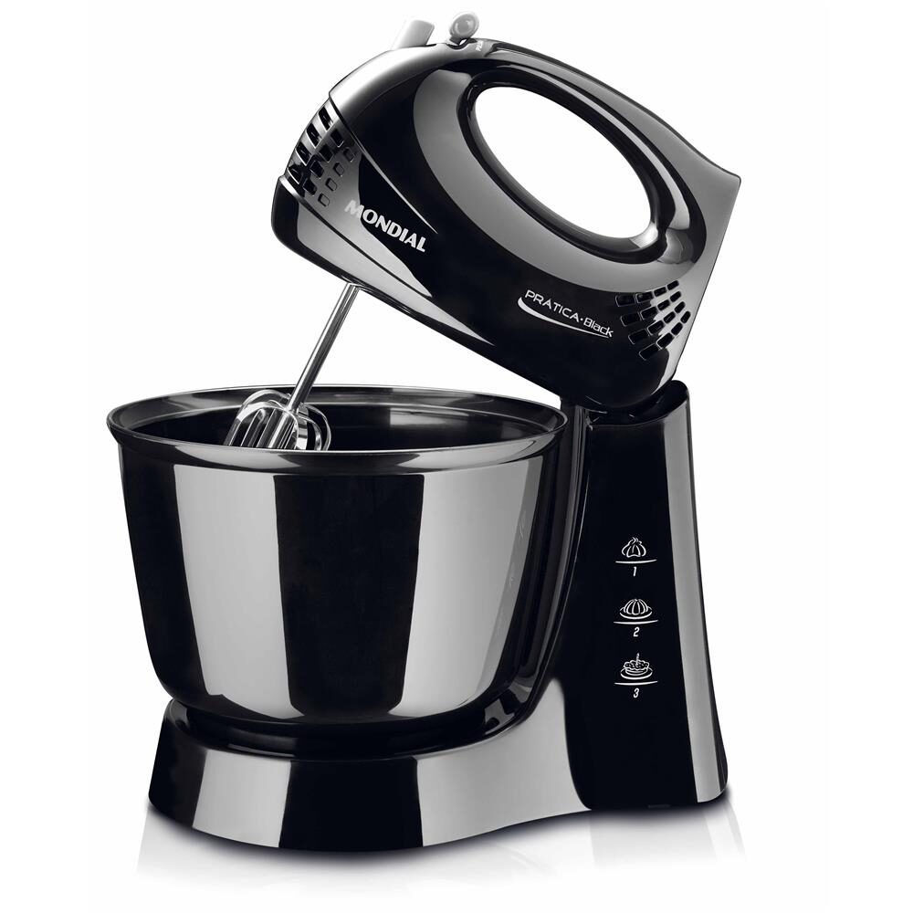 Batedeira Mondial Prática Black B-12NP com 3 Velocidades – Preta