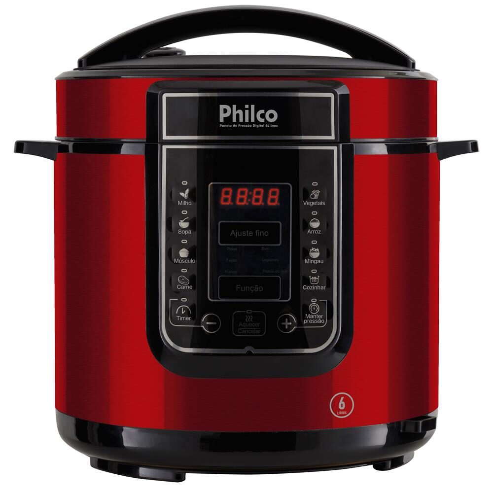Panela De Pressão Digital 6l Inox Vermelho PPPV 01