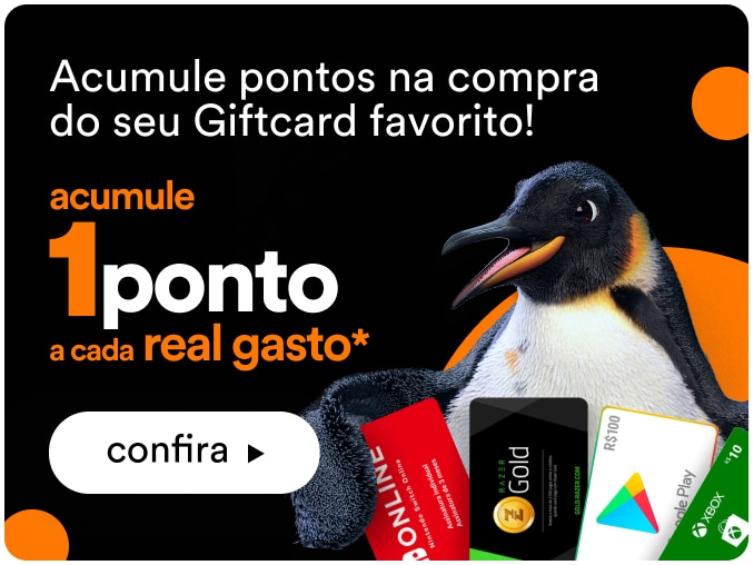 Acumule 1 ponto a cada real gasto em GiftCard