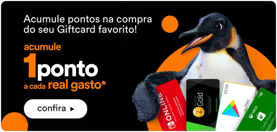 Acumule 1 ponto a cada real gasto em GiftCard