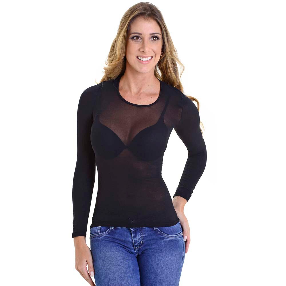 blusa segunda pele transparente preta