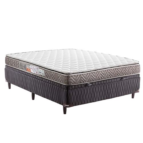 Menor preço em Cama Box Casal Umaflex com Baú + Colchão Casal Americanflex Serene Espuma D45 com Pillow Top 61x138x188 cm - Bege/Cinza/Preto