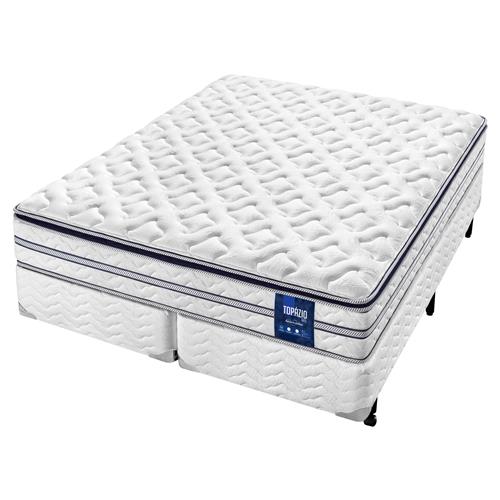 Cama Box King Size + Colchão King Size Americanflex Topázio Gel com Pillow Top e Molas Ensacadas 67x193x203 cm - Azul/Branco