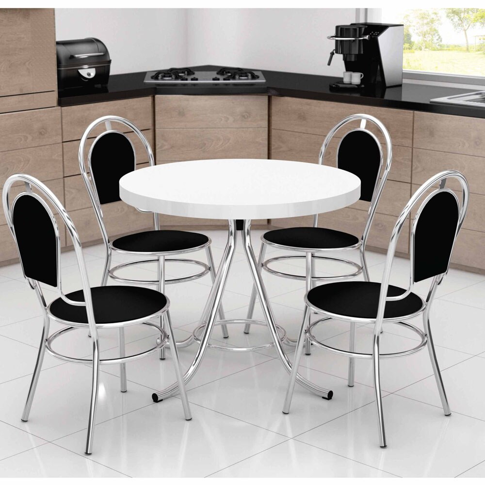 Mesa De Jantar Com 4 Cadeiras Brigatto Fixas C 95 Branco Cromado Mesa De Jantar Com 4 Cadeiras Brigatto Fixas C 95 Branco Cromado