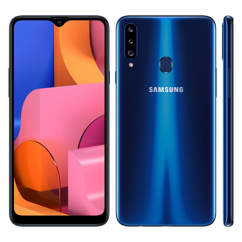 Smartphone Samsung Galaxy A20s Azul 32GB, Câmera Tripla Traseira, Selfie de 8MP, Tela Infinita de 6.5", Leitor de Digital, Octa Core e Android 9.0