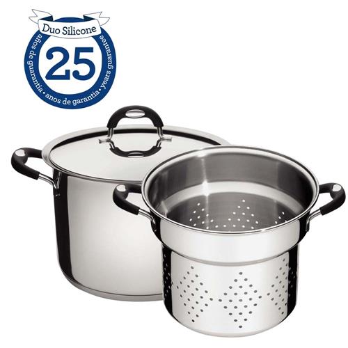 Conjunto Cozi-pasta Tramontina Duo Inox com Cabos de Silicone - 2 Peças Menor preço em Conjunto Cozi-pasta Tramontina Duo Inox com Cabos de Silicone - 2 Peças