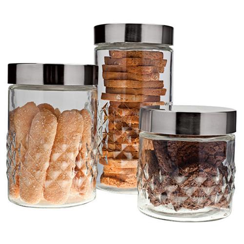 Conjunto de Potes Euro Home Losangos em Vidro e Inox – 3 Peças Menor preço em Conjunto de Potes Euro Home Losangos em Vidro e Inox – 3 Peças