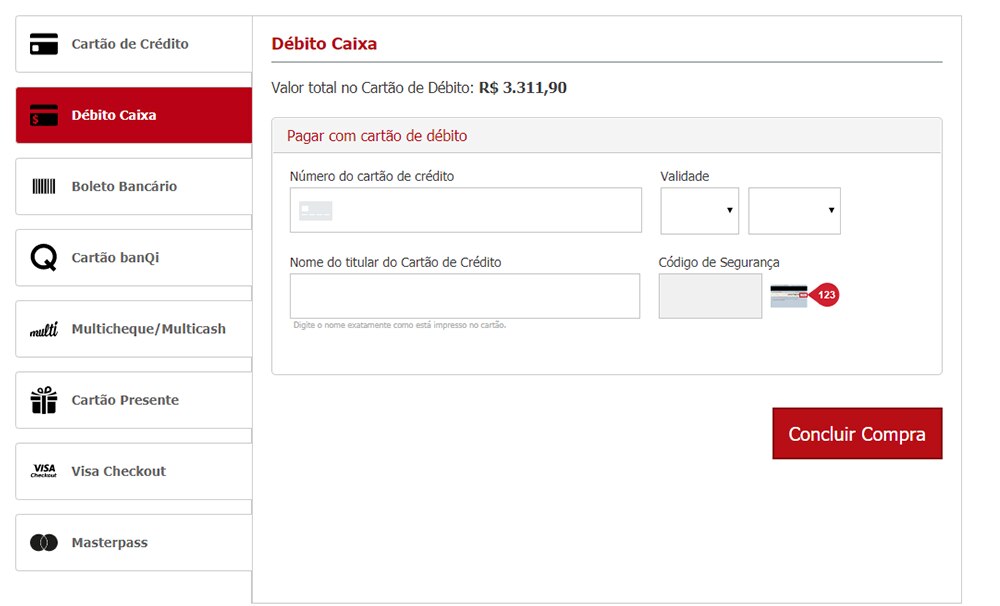 Tela de Pagamento com cartão de Crédito