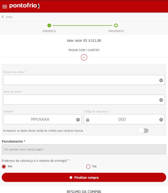 Tela de Pagamento com cartão de Crédito