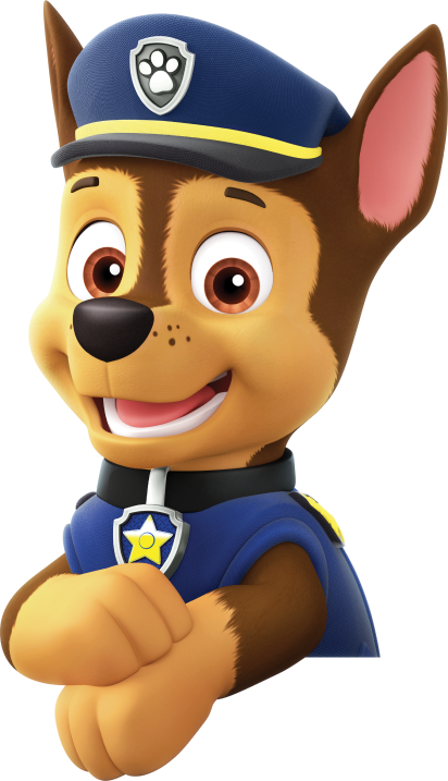 A imagem mostra o personagem Chase com as patas cruzadas