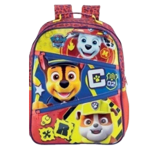 A imagem mostra uma mochila vermelha da Patrulha Canina com um link para coleção de produtos escolares