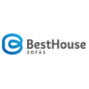 A imagem mostra o logo da empresa BestHouse dentro de um cículo em branco com um contorno cinza linkando para a coleção de sofás BestHouse