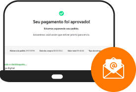 A imagem mostra o ícone de notebook e dentro da tela tem um print da tela da página de Pagamento Aprovado