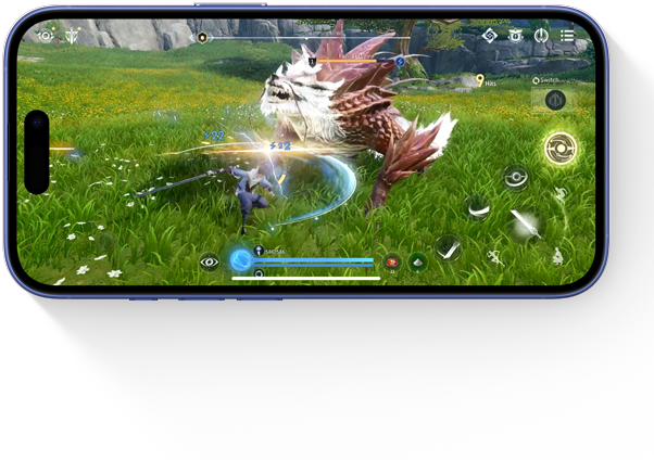 Cena de batalha de um jogo em um iPhone