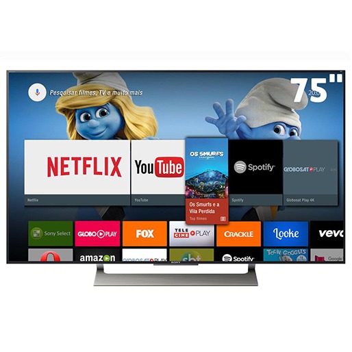 Diversos canais de cnteúdo Smart TV LED UHD 4K Sony BRAVIA XBR-75X905E Tela Triluminos