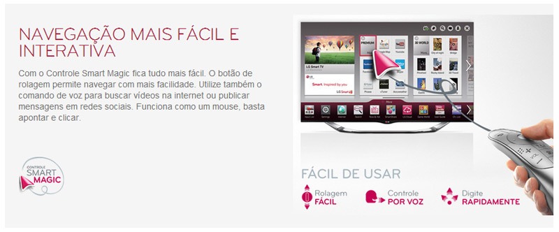 Fácil e interativa navegação com o controle Smart Magic da Smart TV de 47 polegadas da LG