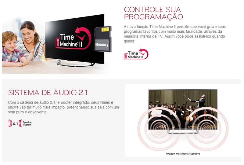 Função Time Machine II e Sistema de áudio 2.1 integrado a Smart TV de 47 polegadas da LG