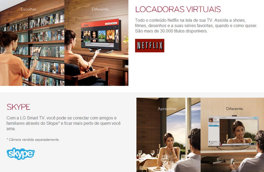 Com a Smart TV de 39 polegadas LED da LG você tem acesso ao conteúdo de filmes da Netflix e Skype