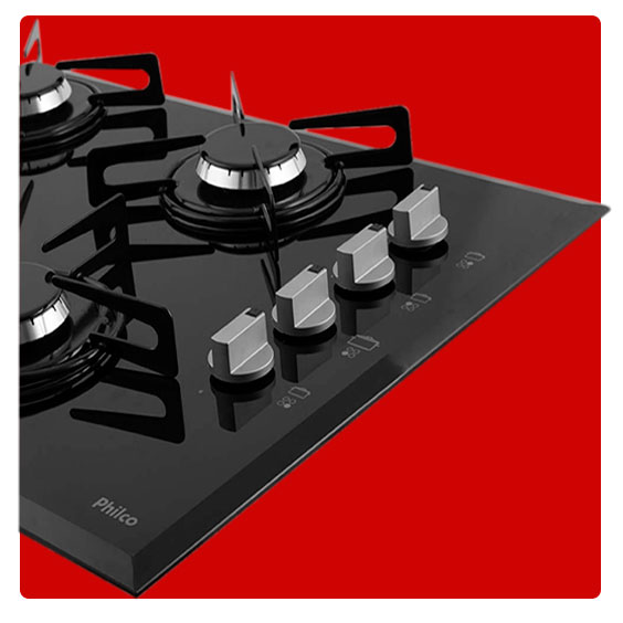 Cooktop a Gás Philco 4 Bocas Chef Bisote 4 Bivolt Preto 4 Bocas no