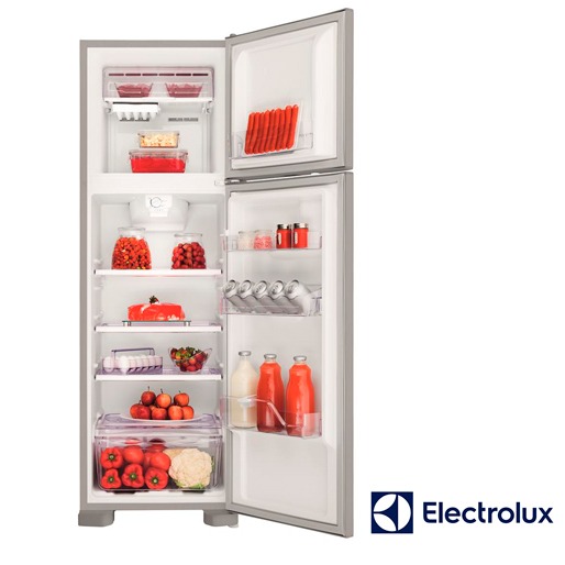 Espaço com prateleiras e gavetão para melhor organização refrigerador electrolux df35x compartimentos