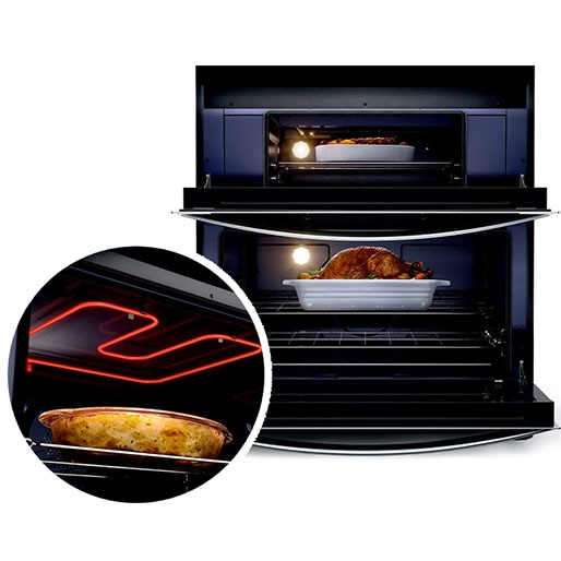 Forno duplo e Função Grill para dourar e deixar crocantes as receitas Fogão Brastemp BFD5VCR Duplo Forno Grill