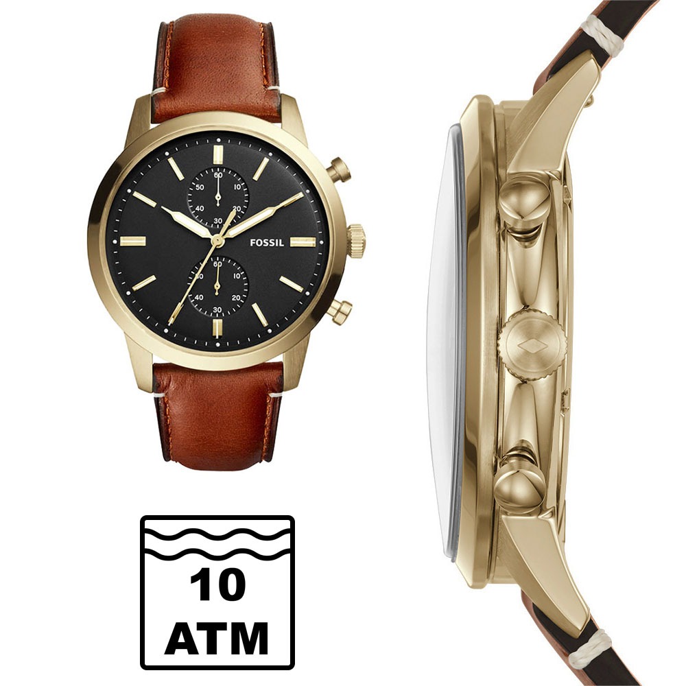 Relógio Fossil Masculino Analógico marrom preto FS5338/2PN 10atm pulseira couro legítimo