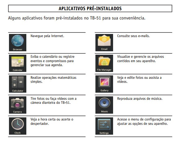 Aplicativos Pré-Instalados no Tablet