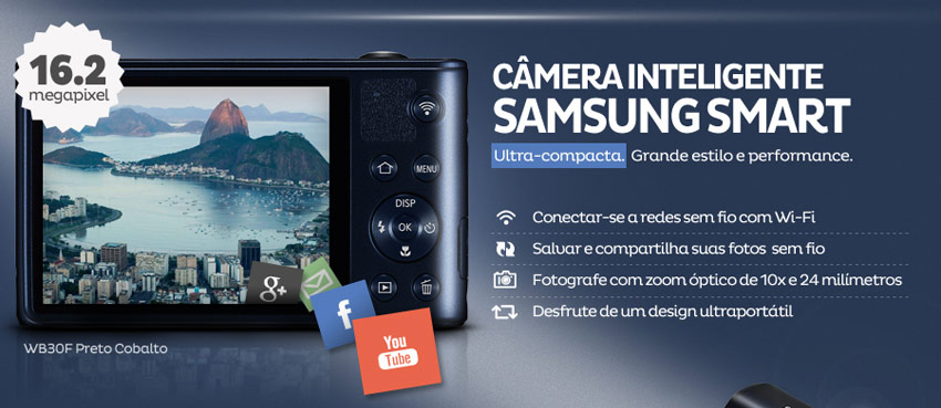 Câmera Inteligente Samsung Smart WB30F com Wi-Fi