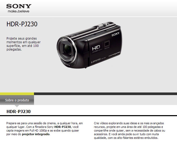 Filmadora Sony Full HD HDR-PJ230 Preta