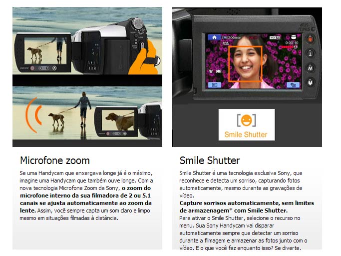 Smile Shutter e Microfone Zoom