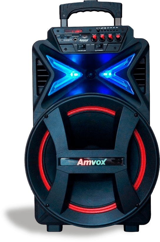 Possui bateria interna recarregável com carregador bivolt Caixa Som Amvox ACA 292 carregador bateria