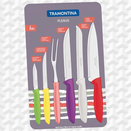 Conjunto de Facas e Garfo Trinchante Tramontina Plenus aço inox cabo polipropileno