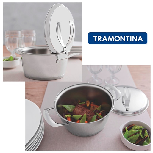 Alimentos cozidos mais rapidamente e de forma saudável conjunto de panelas tramontina ventura aço inox